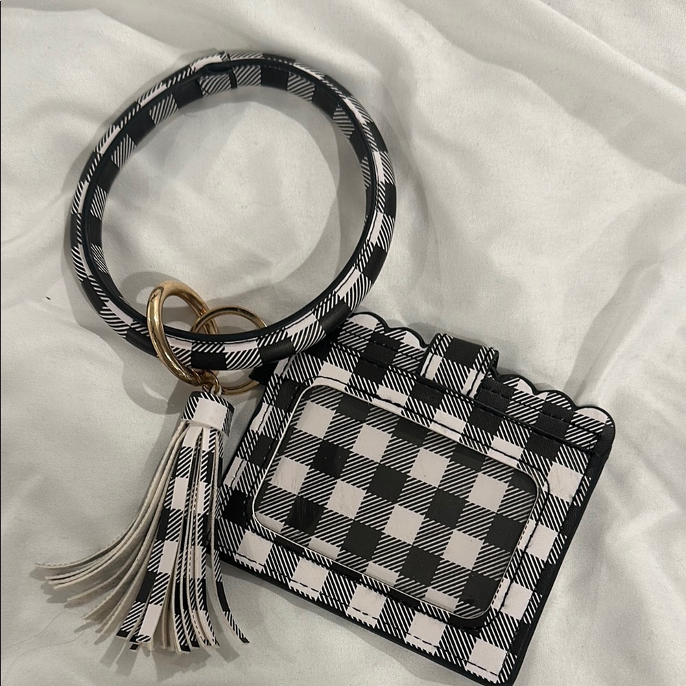 Checkered Wristlet Keychain with Tassel